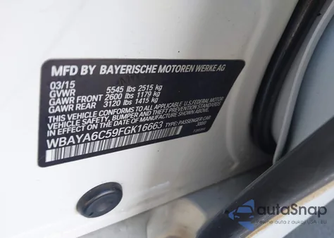 2015 BMW 740I из США, поврежденный, VIN WBAYA6C59FGK16663